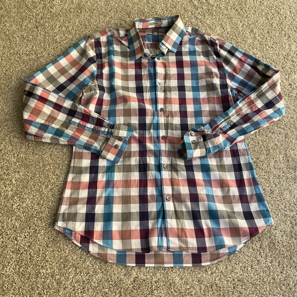 Express Shirt Mens Medium Multicolor Plaid Long Sleeve Button Up Fitted Casual